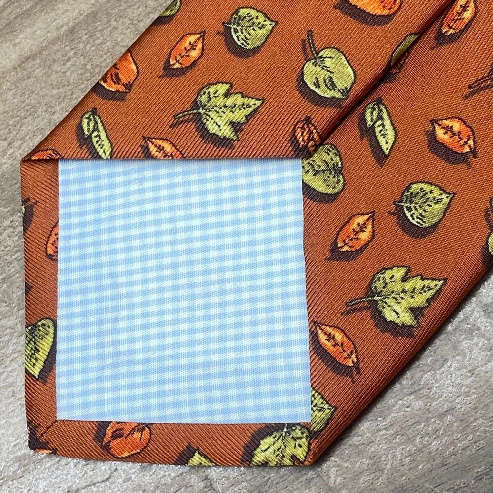 Marchesi di Como Men Burnt Orange Silk Autumn Leaf Print Tie Made in Italy